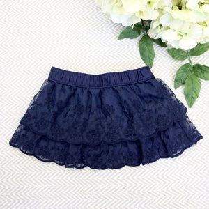 Girls' Tiered & Scalloped Lace Skirt in Navy